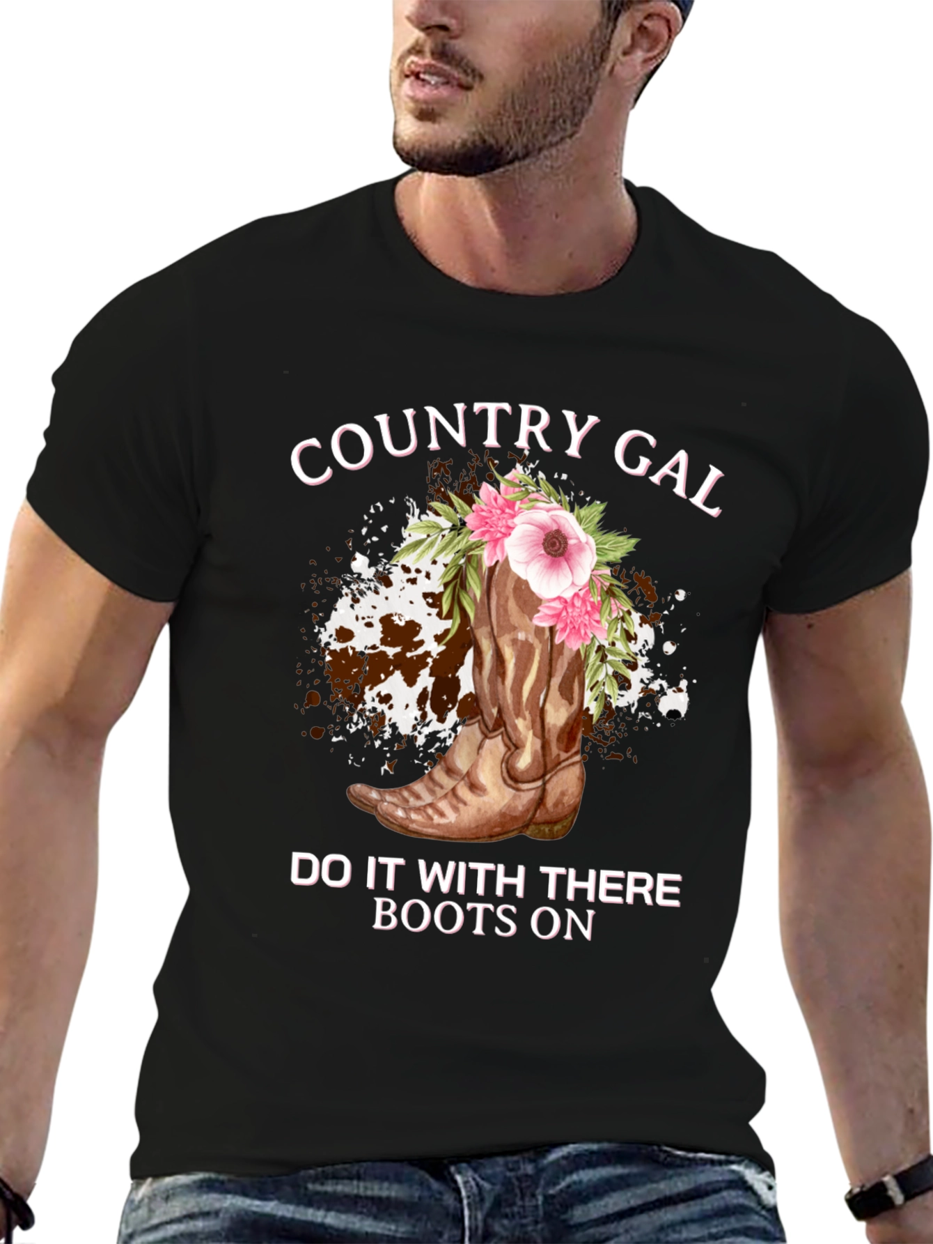 Country Gal Boots On Black T-Shirt