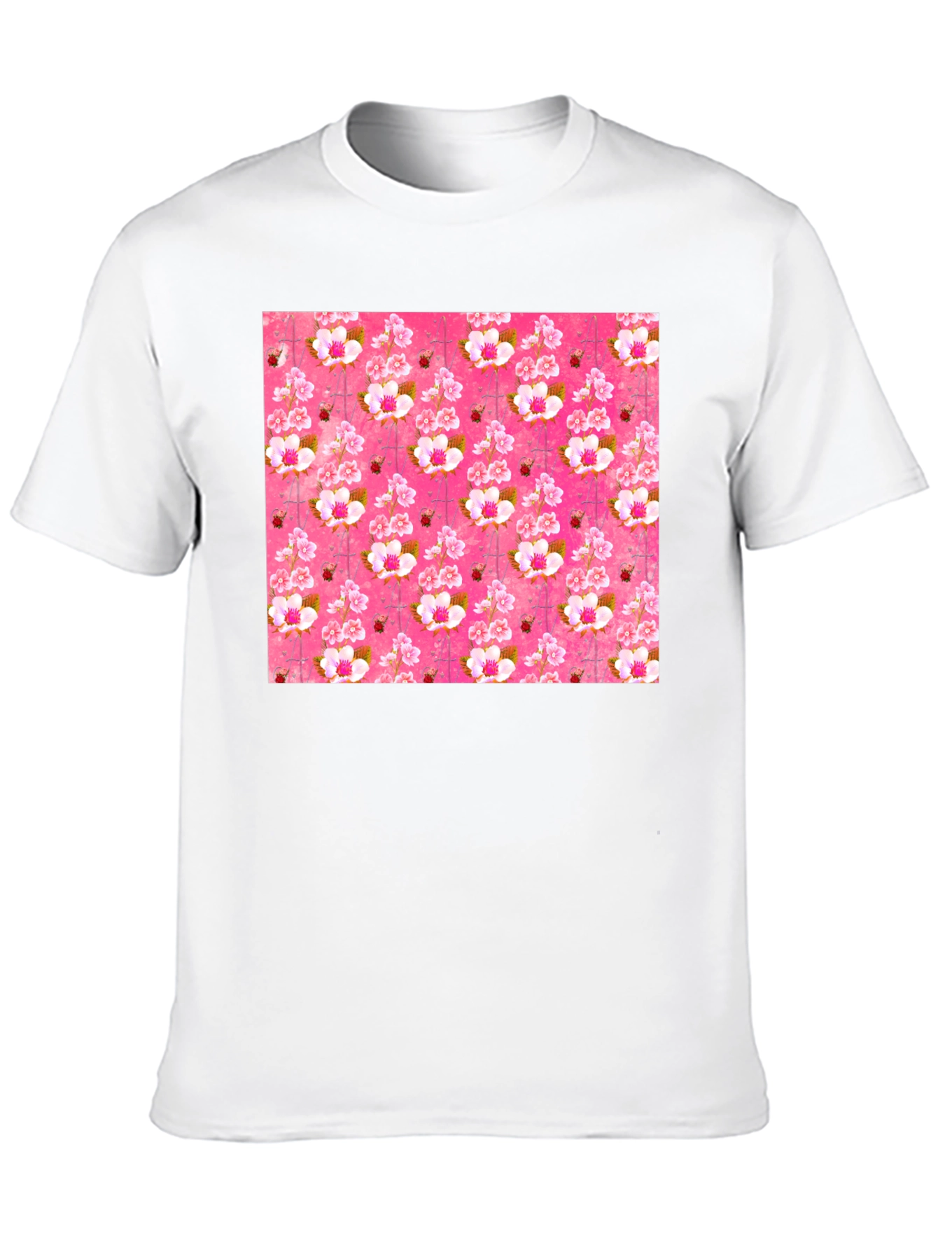 Floral Blossom Print Mens Black T-Shirt