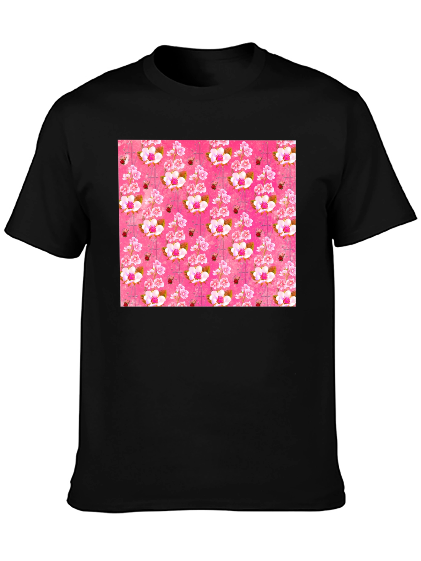Floral Blossom Print Mens Black T-Shirt