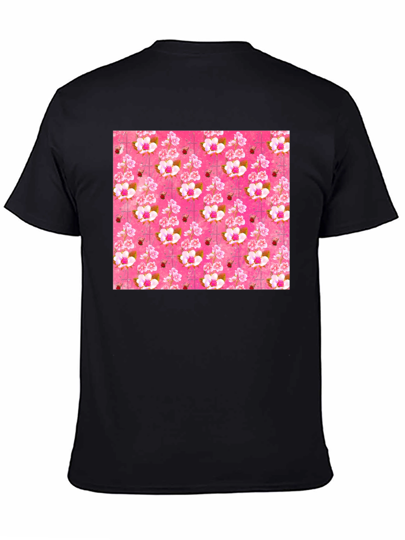 Floral Blossom Print Mens Black T-Shirt