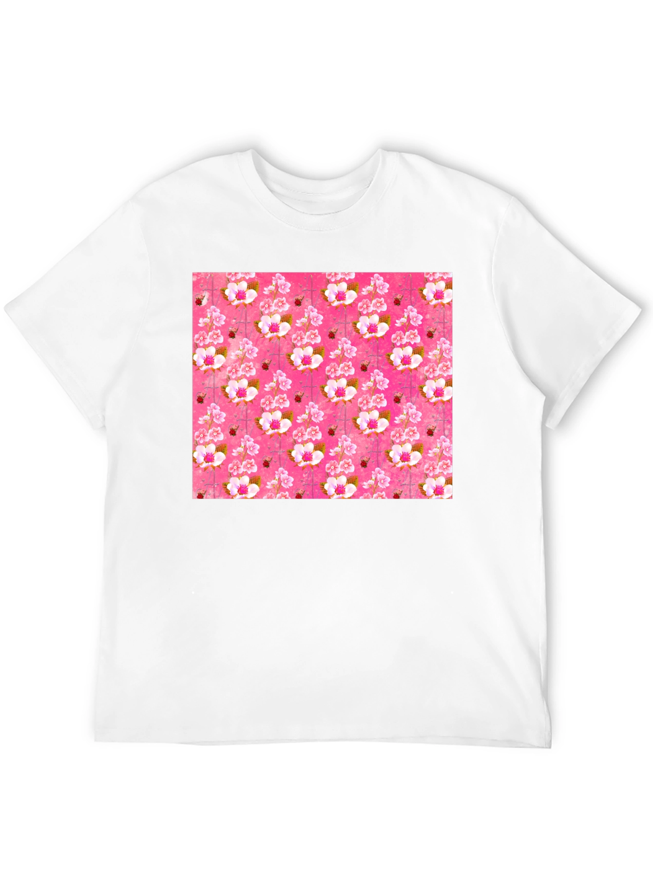 Floral Blossom Print Mens Black T-Shirt