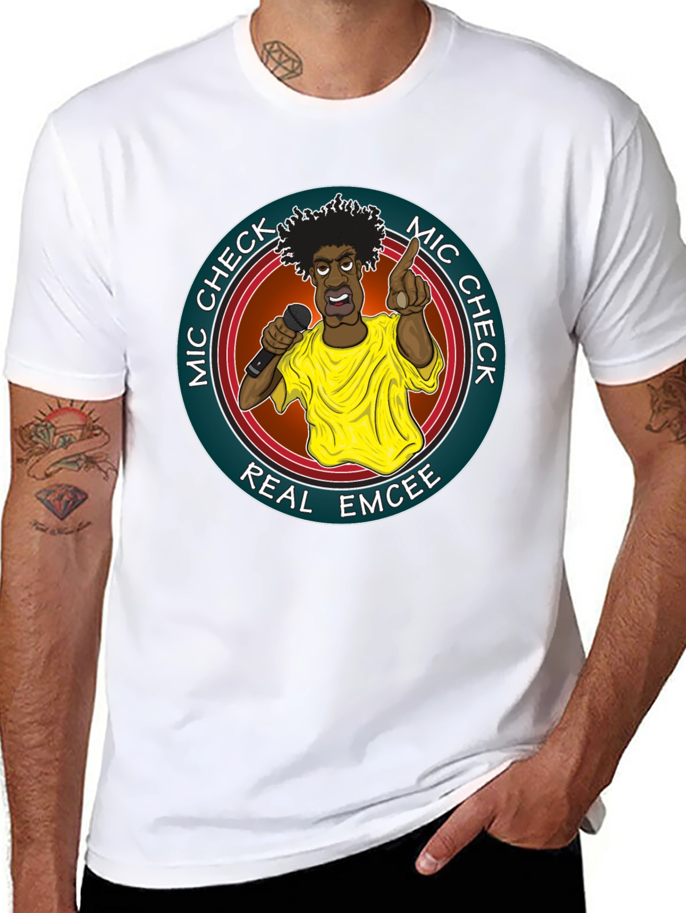 Mic Check Real Emcee Black Graphic T-Shirt