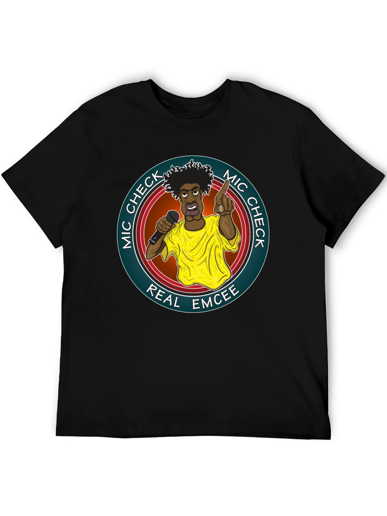 Mic Check Real Emcee Black Graphic T-Shirt