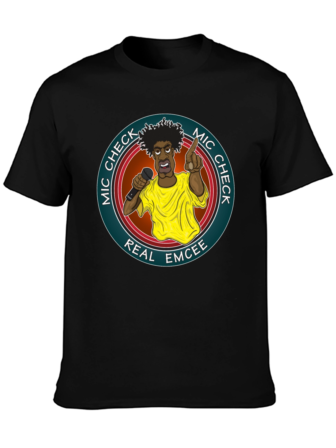 Mic Check Real Emcee Black Graphic T-Shirt