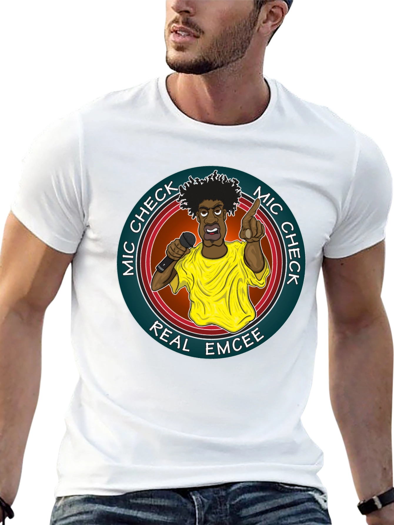 Mic Check Real Emcee Black Graphic T-Shirt