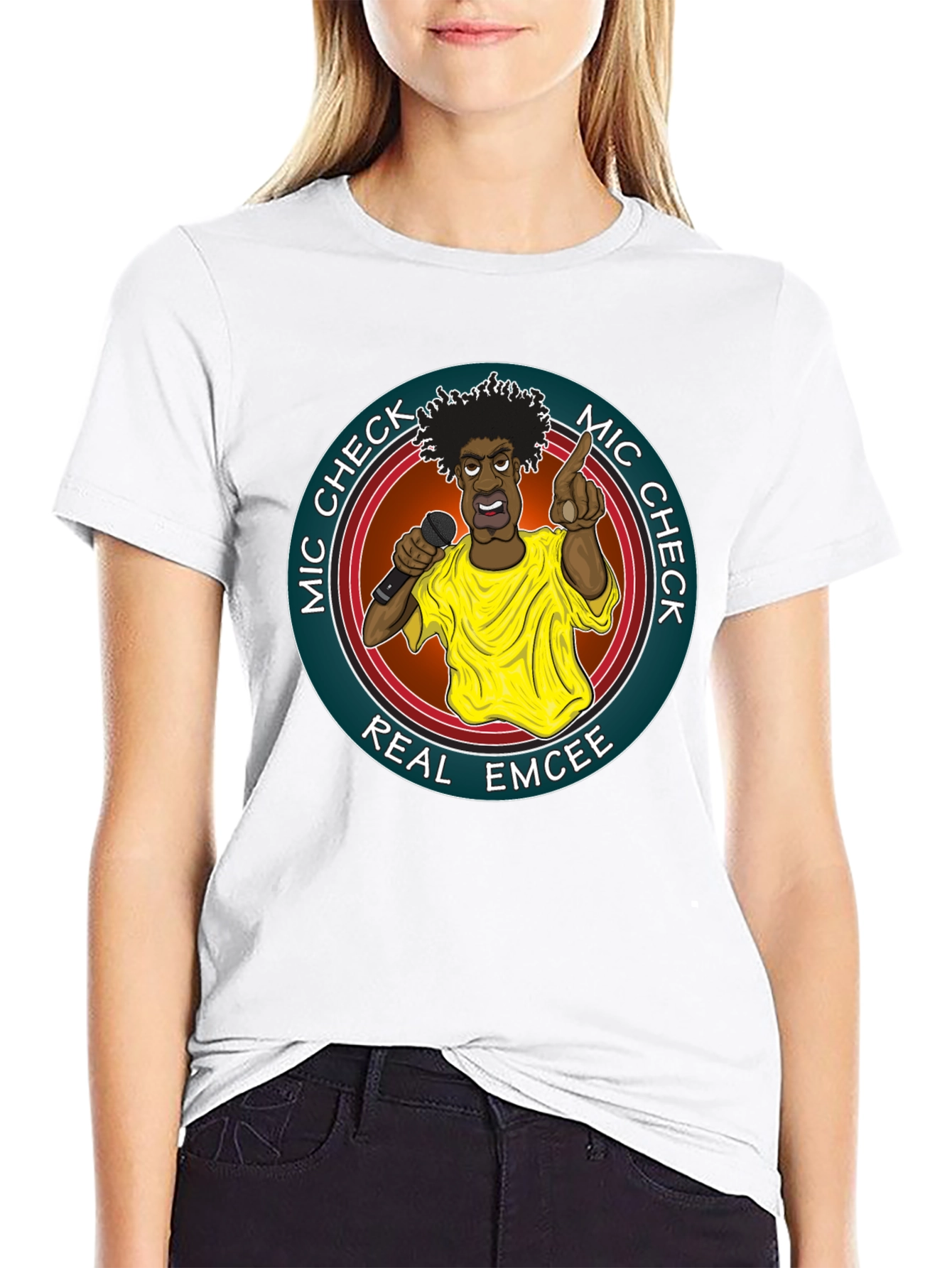 Mic Check Real Emcee Black Graphic T-Shirt