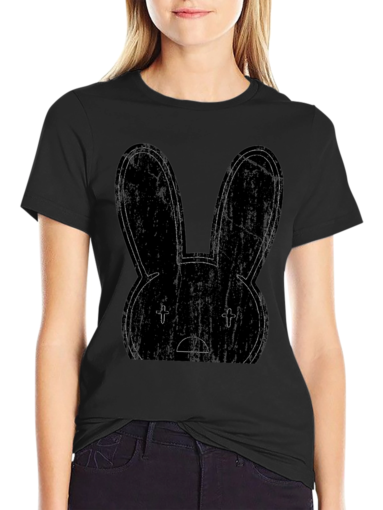 Bunny Face Graphic Black T-Shirt