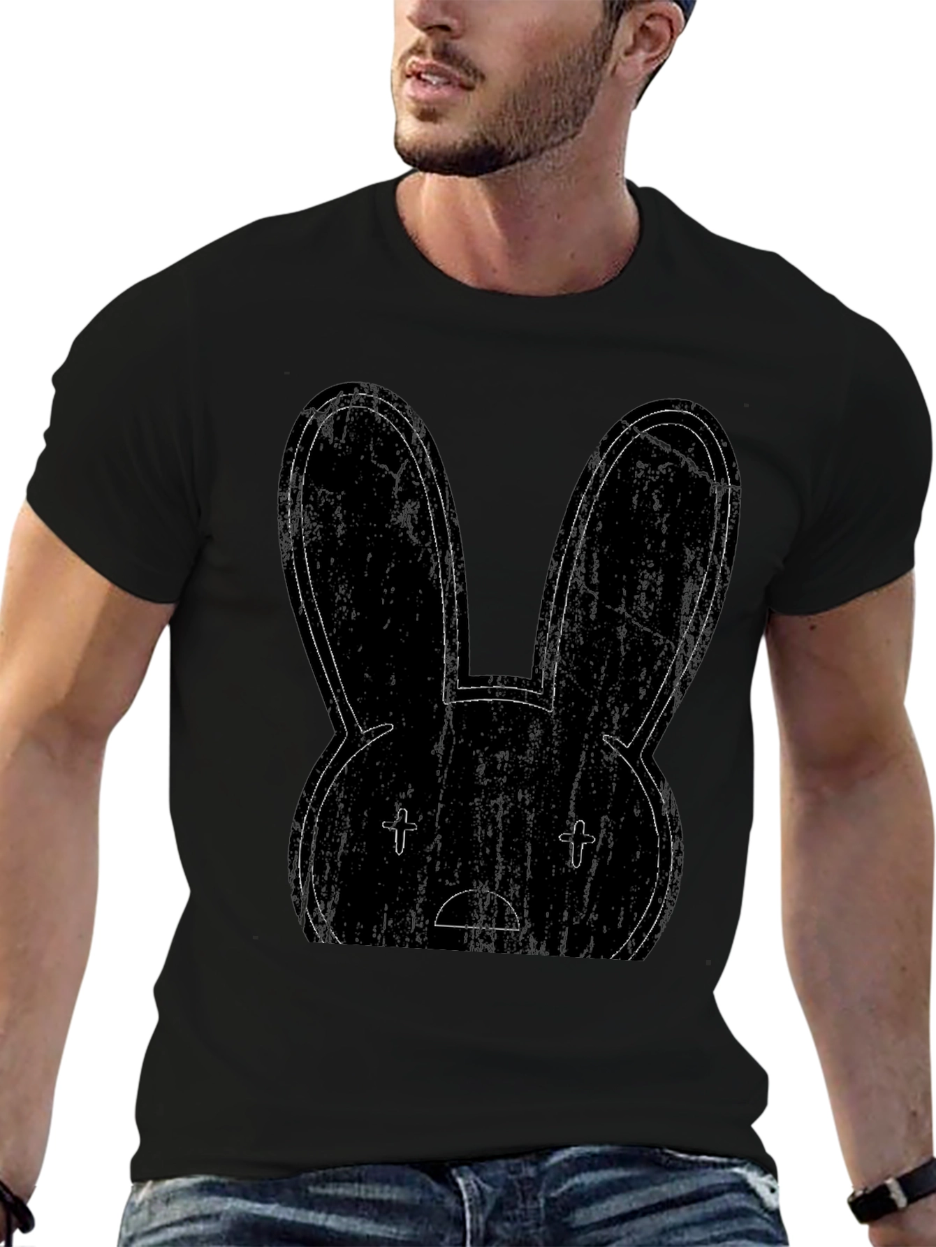 Bunny Face Graphic Black T-Shirt
