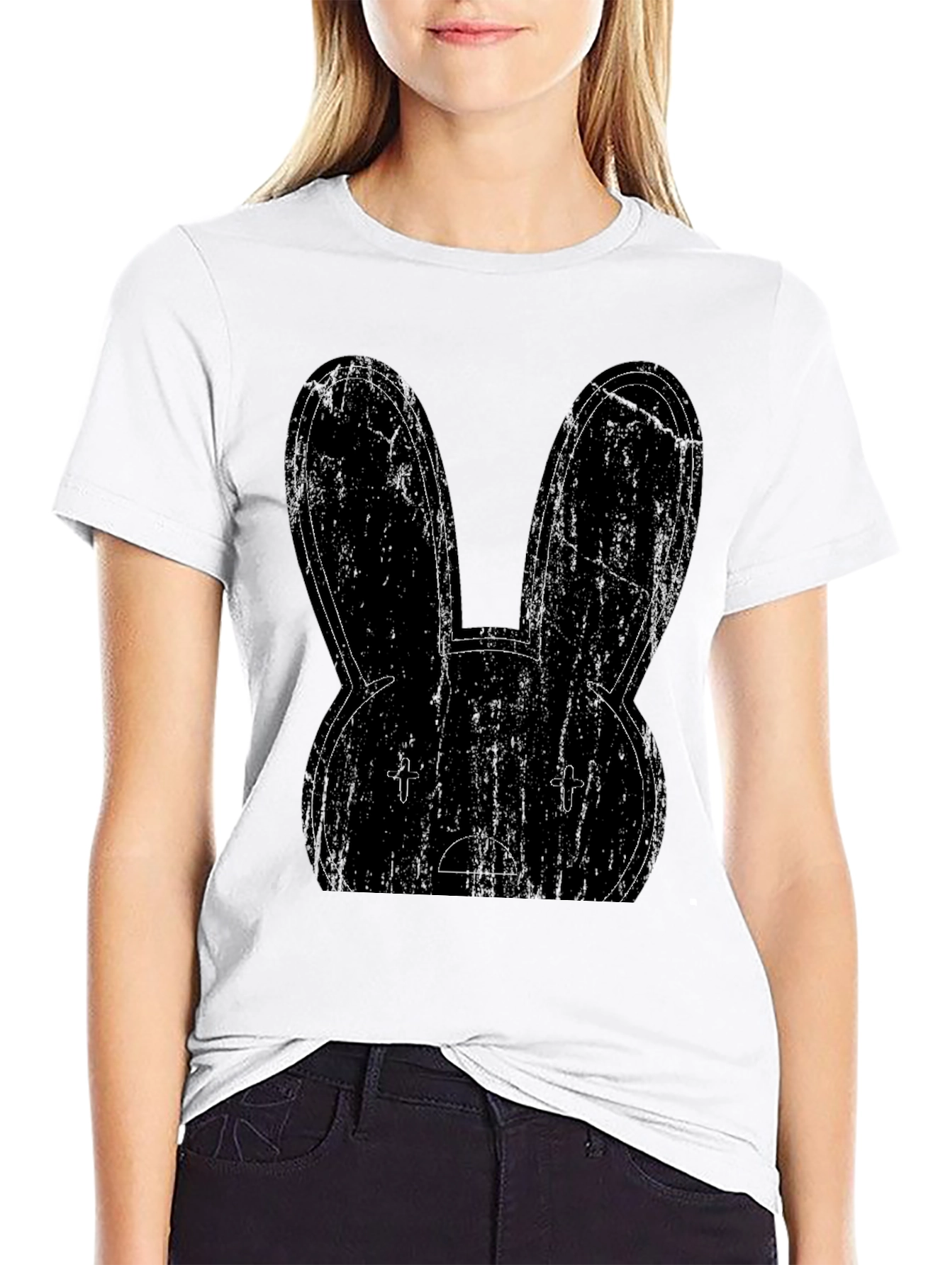 Bunny Face Graphic Black T-Shirt