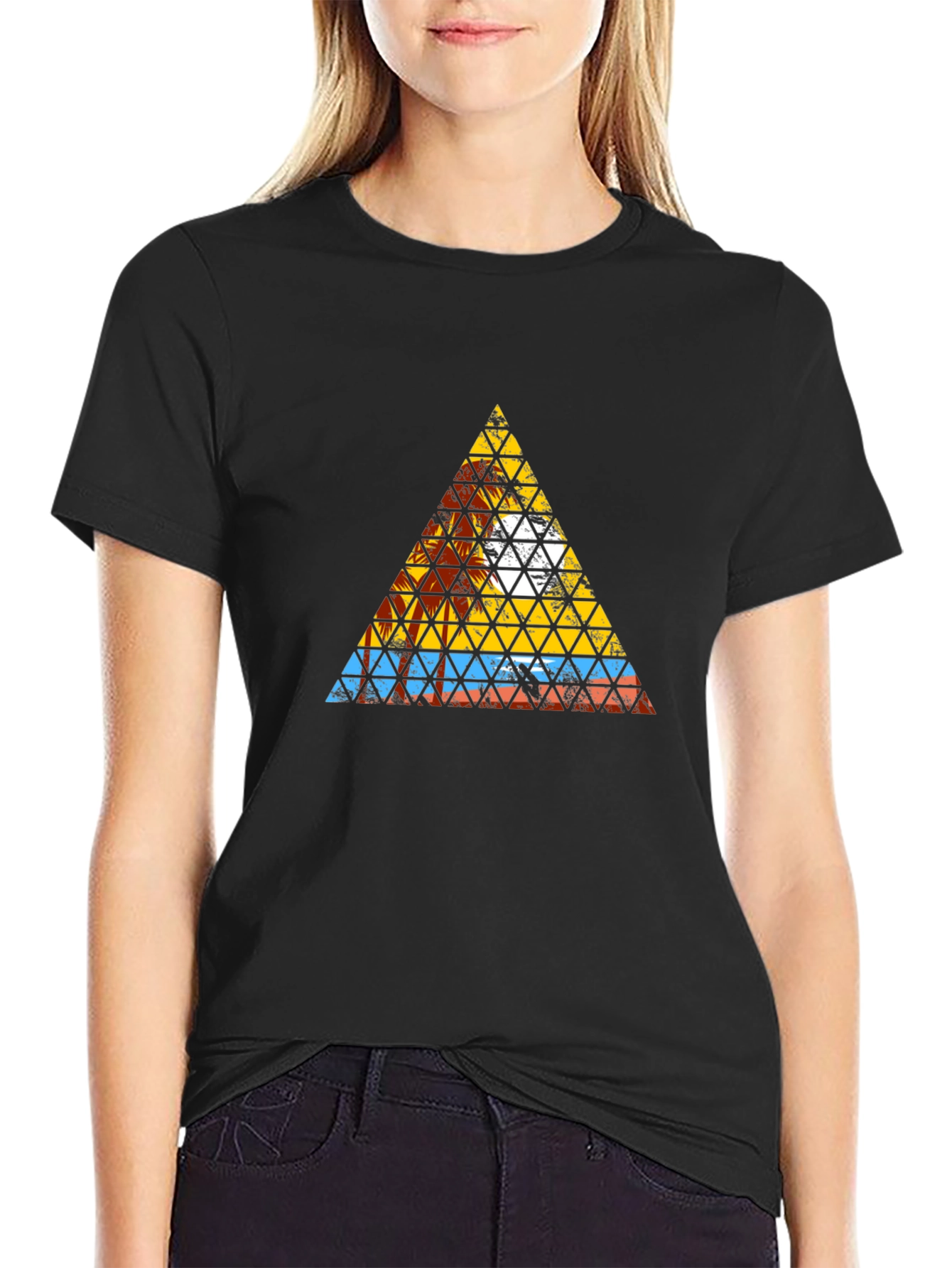 Abstract Geometric Triangle Graphic Tee - Mens Black T-Shirt
