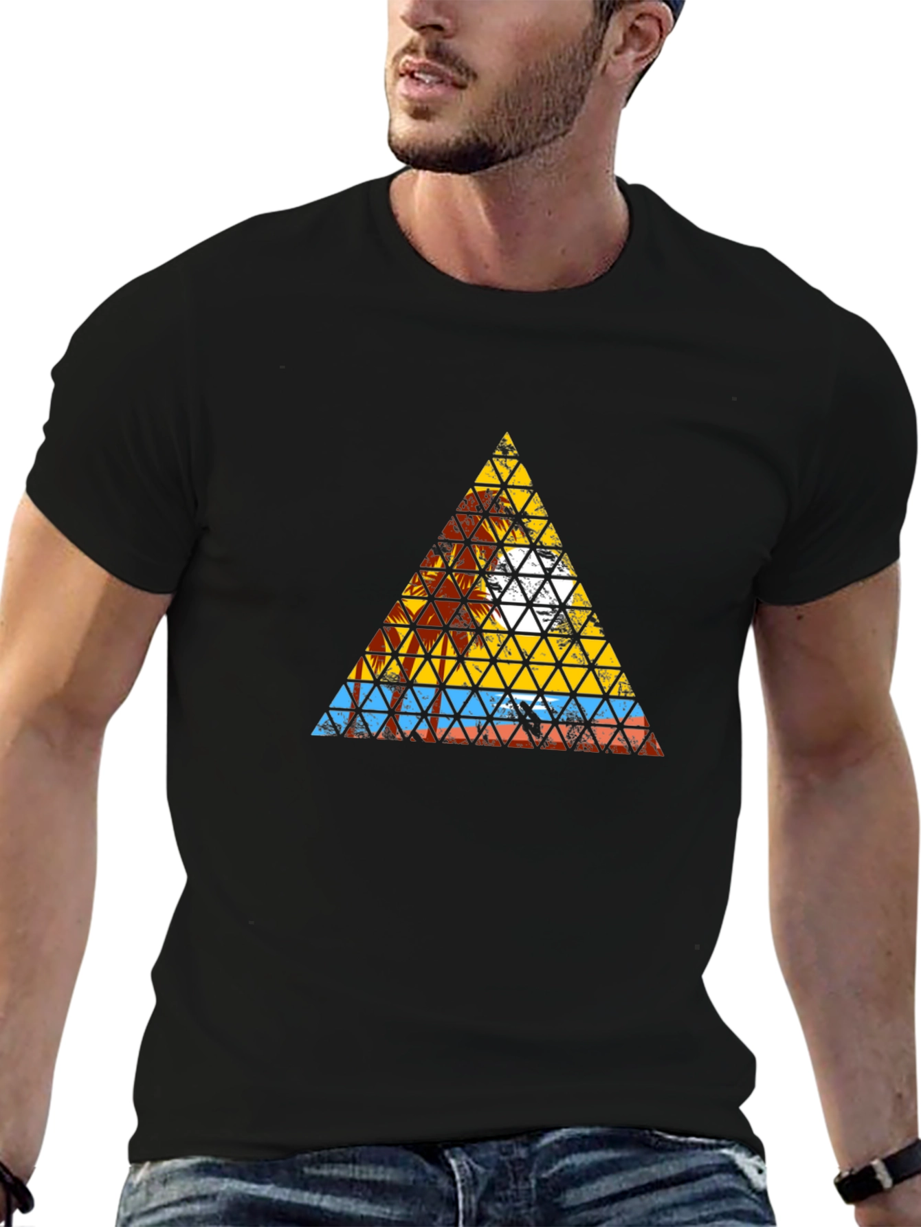 Abstract Geometric Triangle Graphic Tee - Mens Black T-Shirt