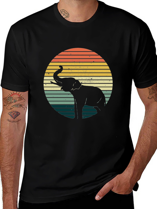 Retro Elephant Sunset Graphic Tee - Black