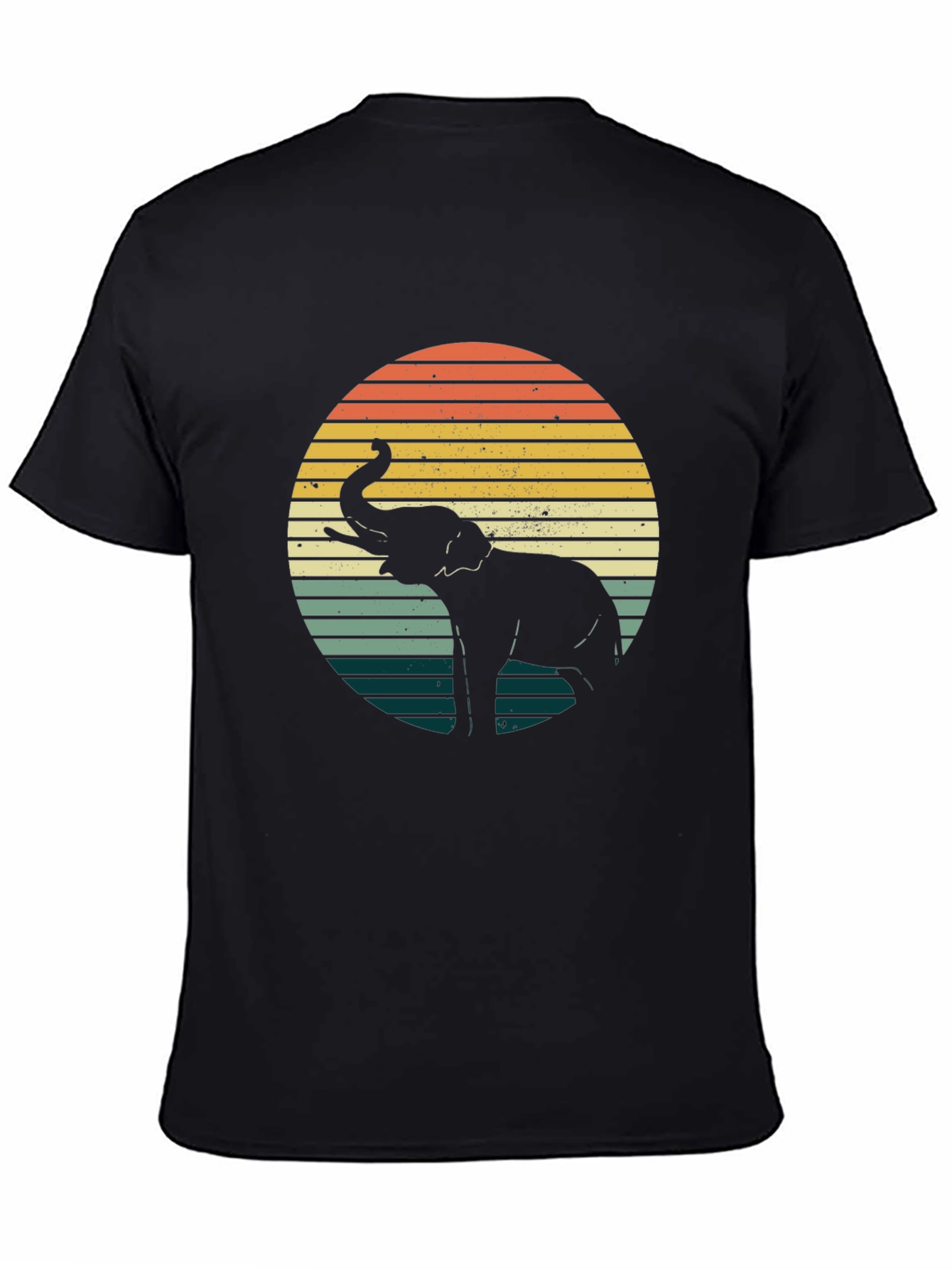 Retro Elephant Sunset Graphic Tee - Black