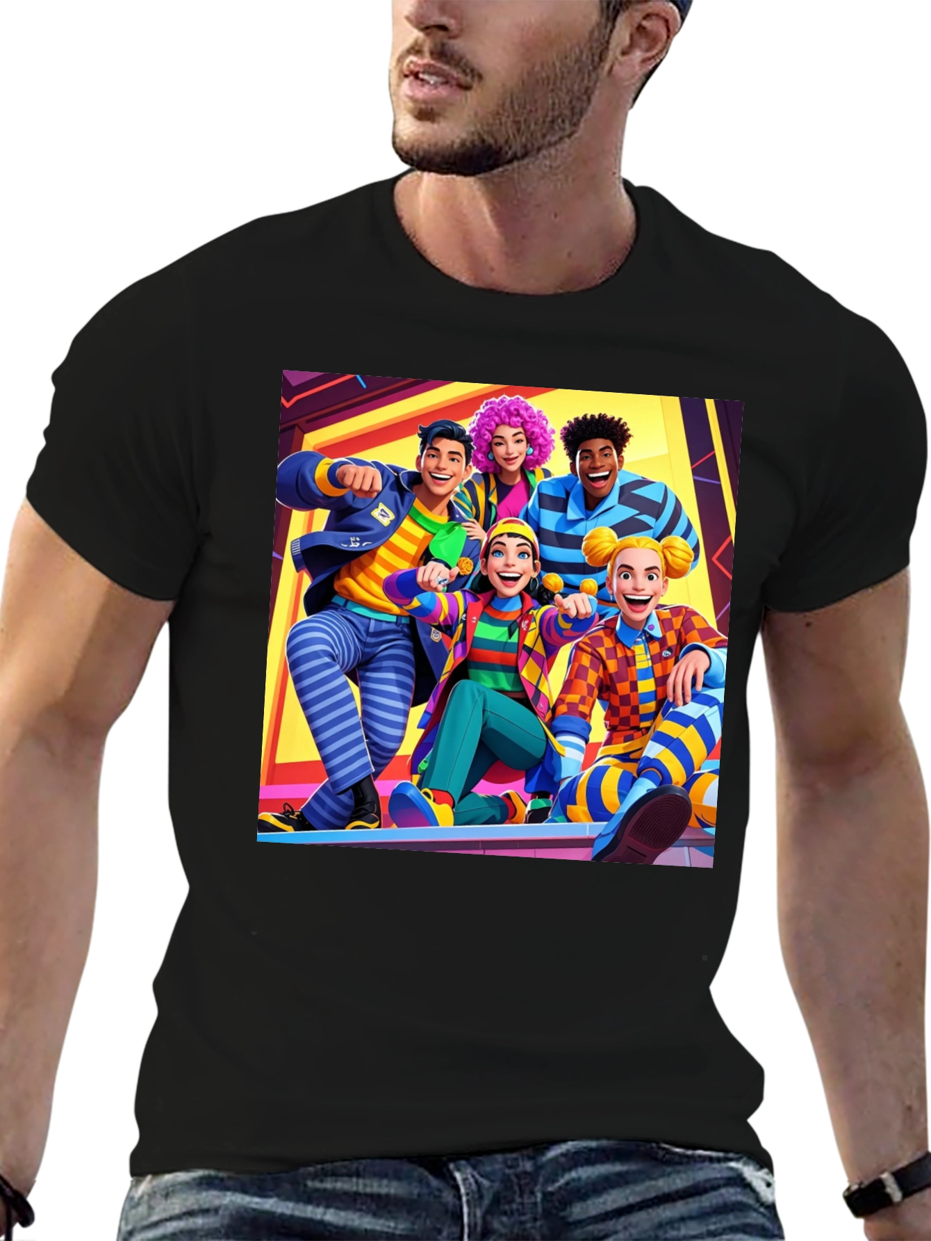 Fun Cartoon Crew Black Tee