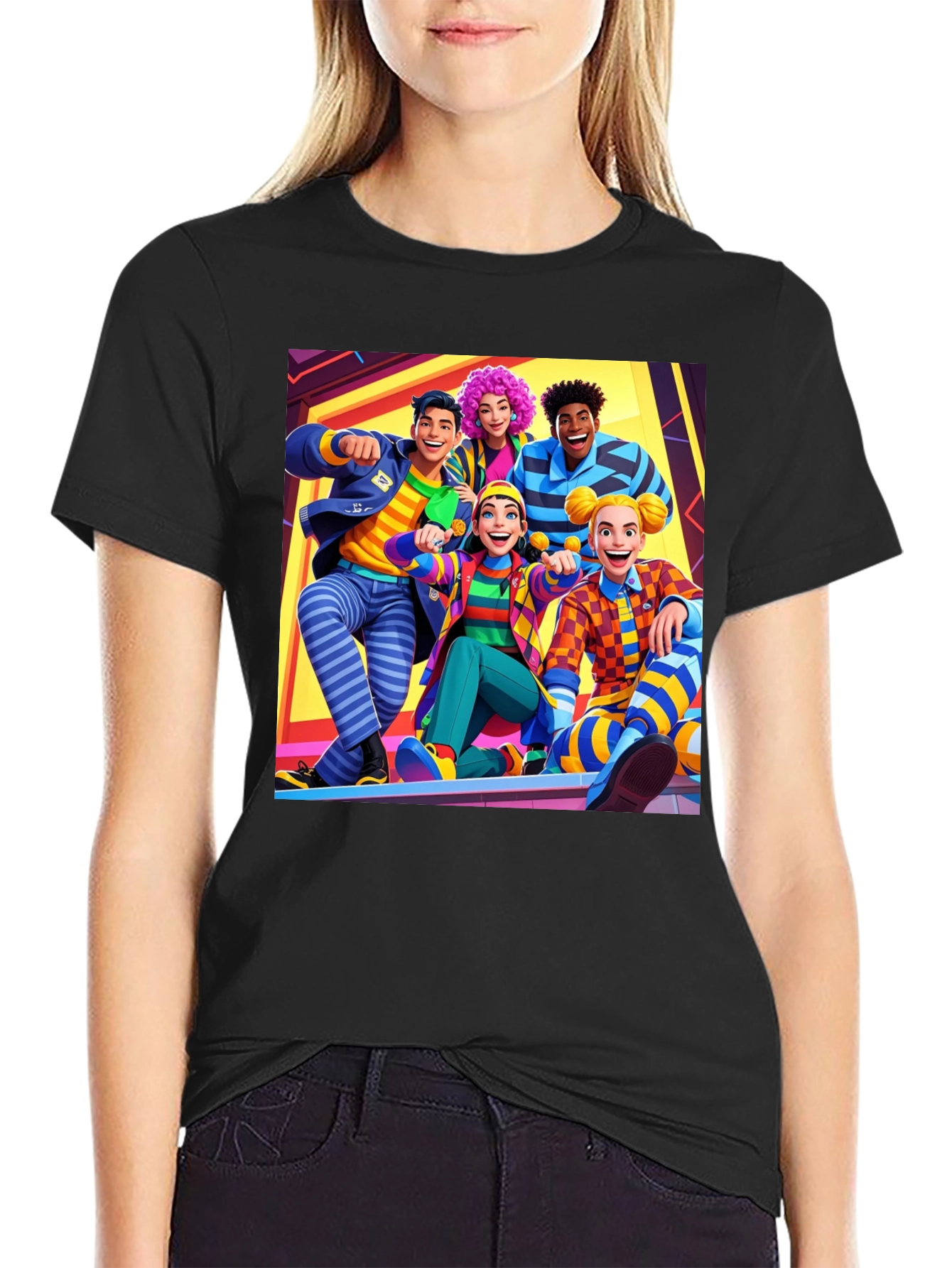 Fun Cartoon Crew Black Tee