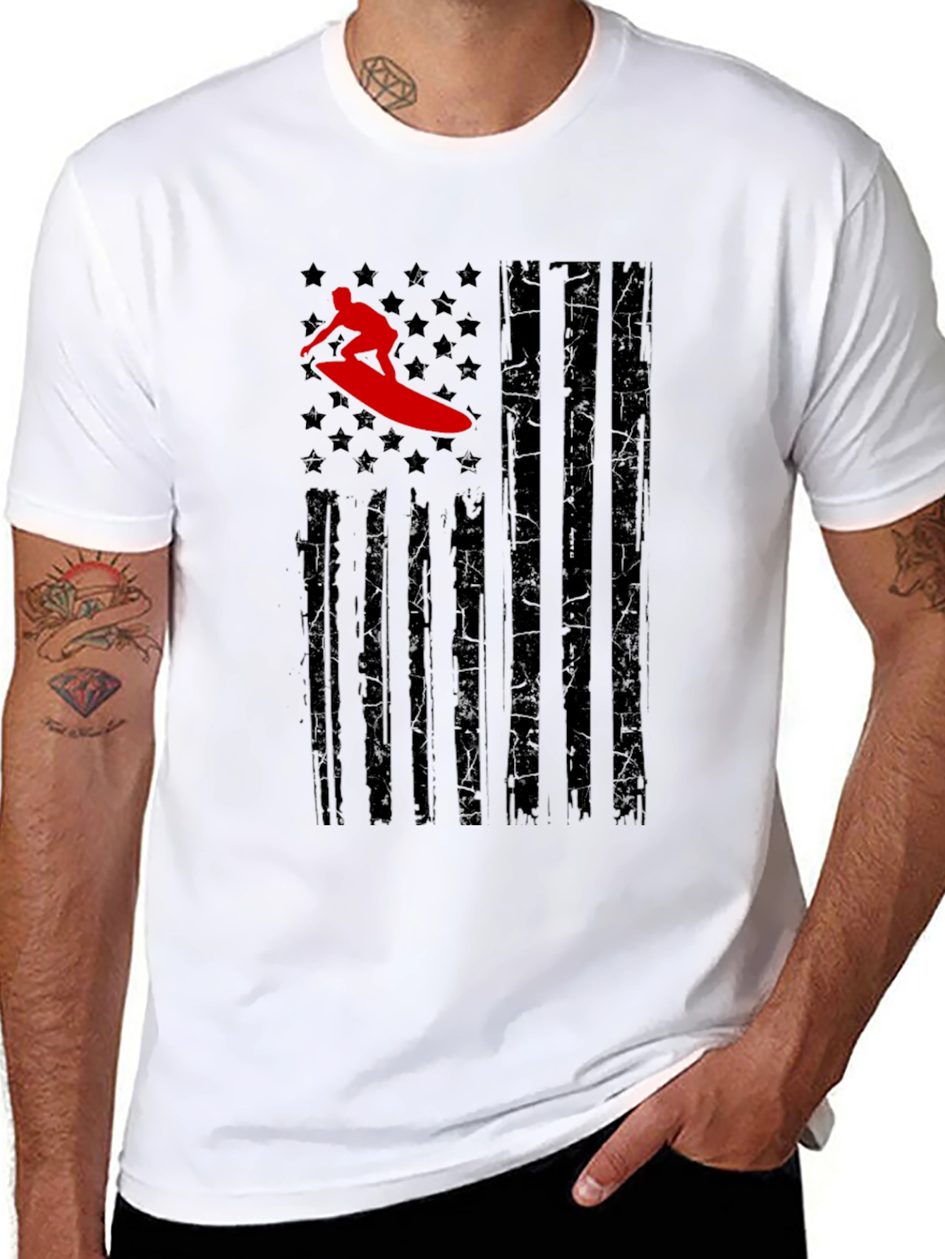 Surfer American Flag Graphic T-Shirt