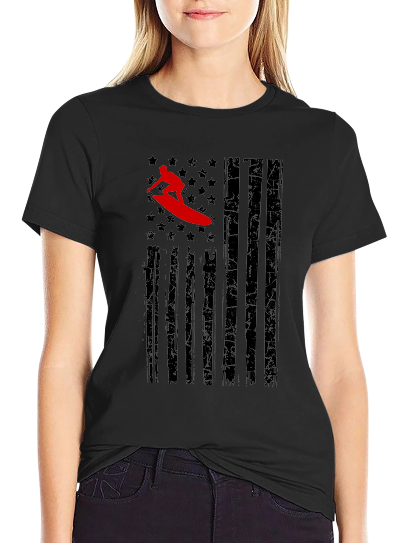 Surfer American Flag Graphic T-Shirt
