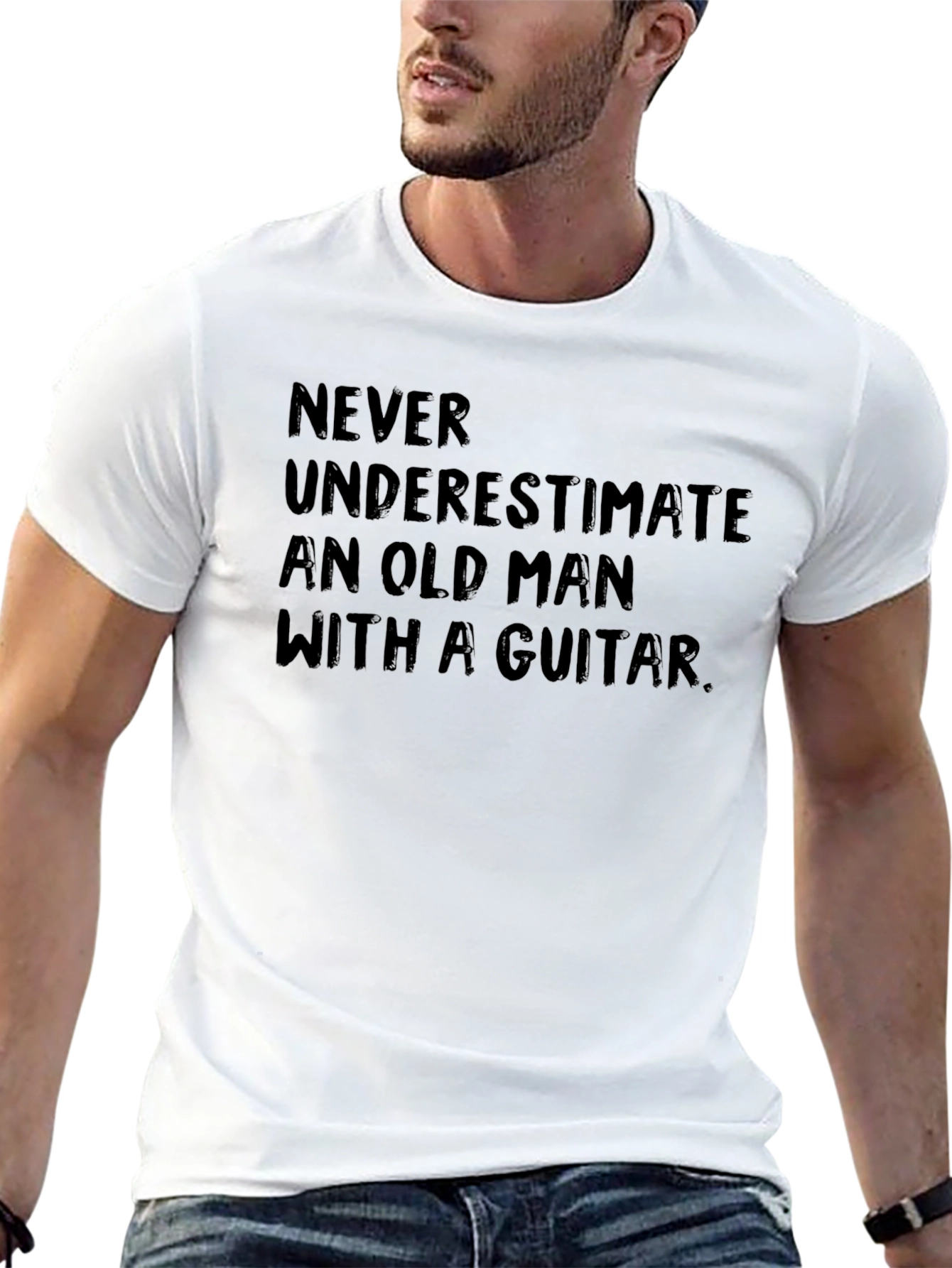 Never Underestimate T-Shirt Old Man Guitar Black