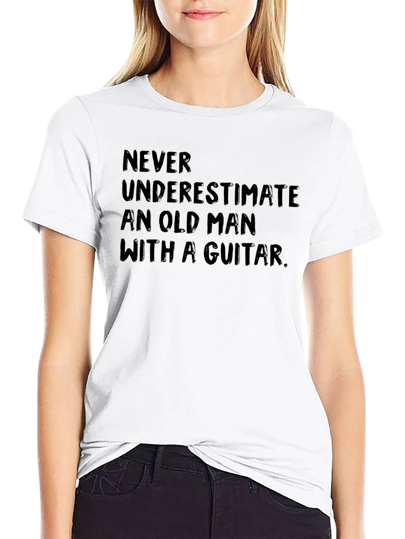 Never Underestimate T-Shirt Old Man Guitar Black