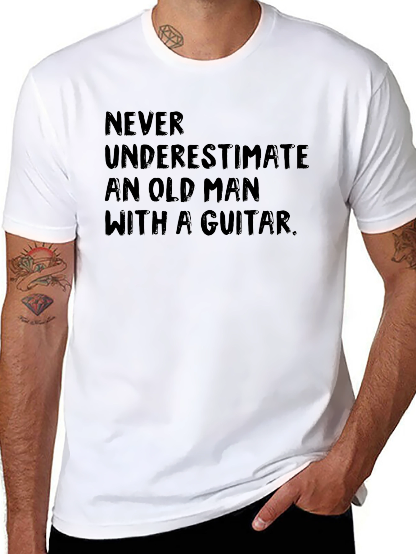 Never Underestimate T-Shirt Old Man Guitar Black