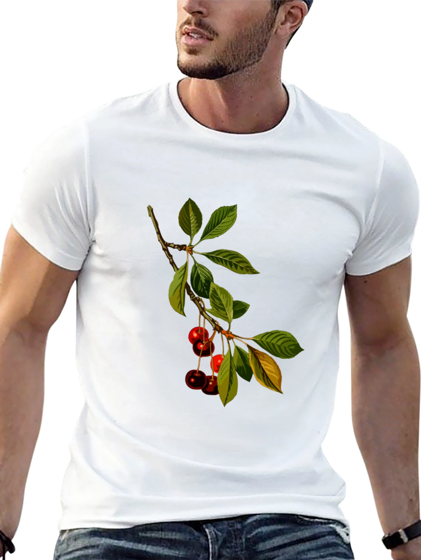 Cherry Branch Print Black T-Shirt