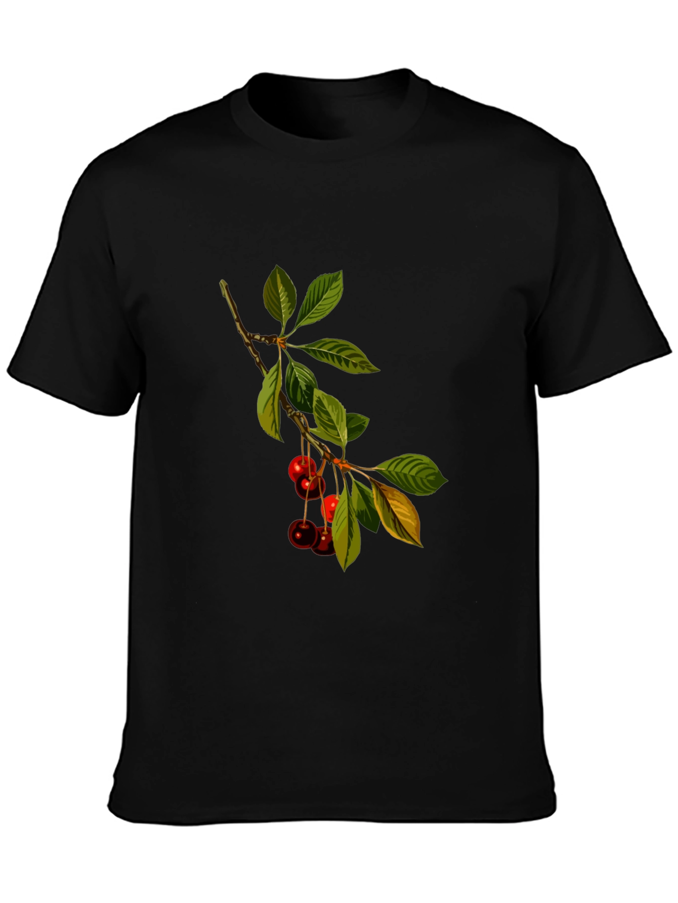 Cherry Branch Print Black T-Shirt