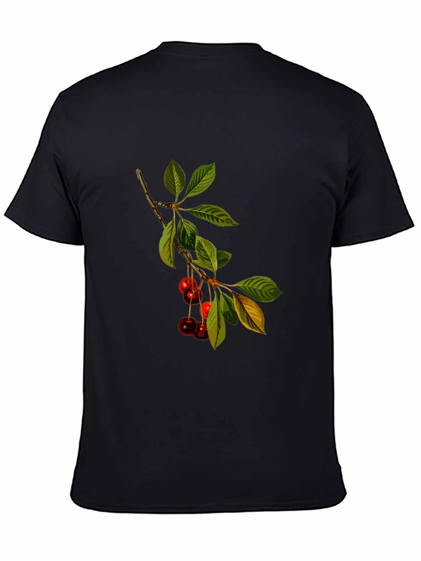 Cherry Branch Print Black T-Shirt