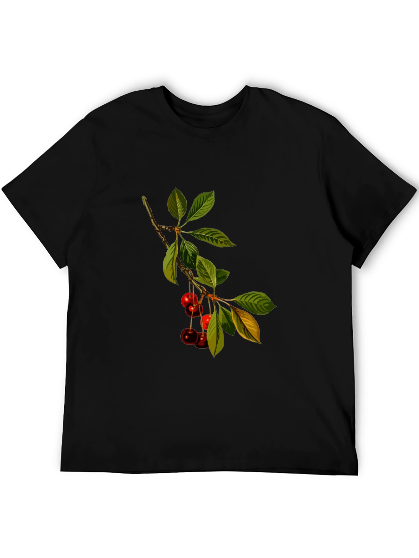 Cherry Branch Print Black T-Shirt