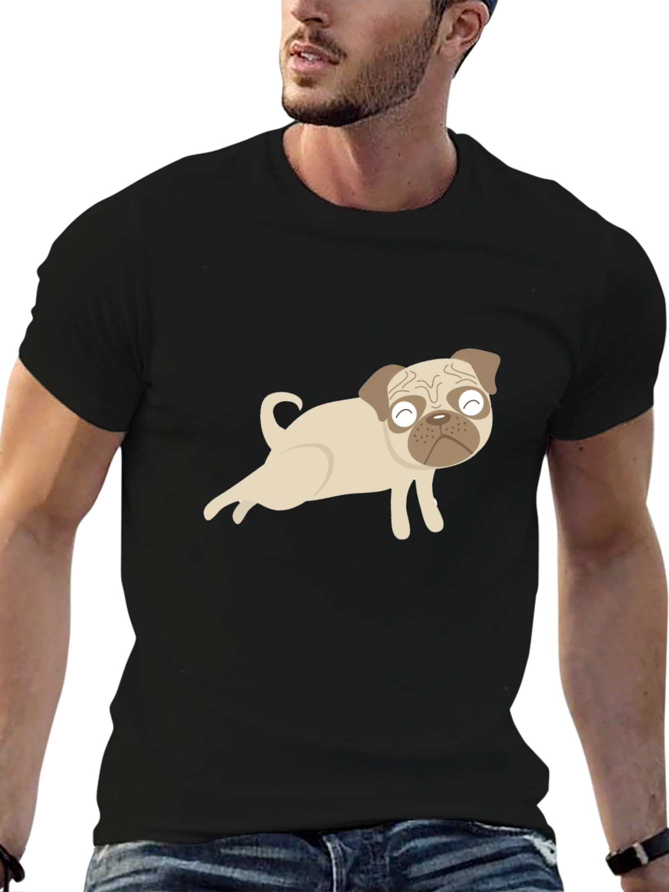 Cute Pug Graphic Black T-Shirt