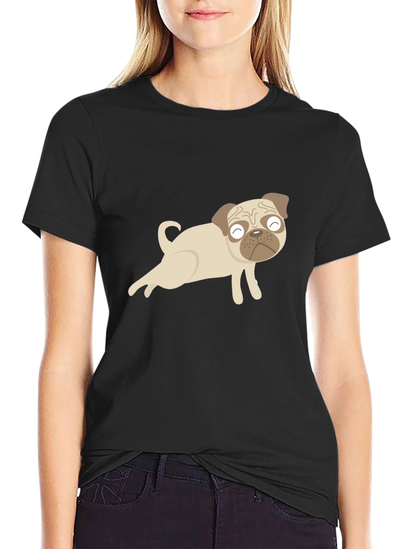 Cute Pug Graphic Black T-Shirt