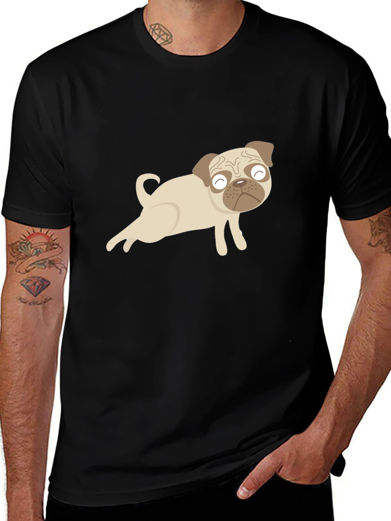 Cute Pug Graphic Black T-Shirt