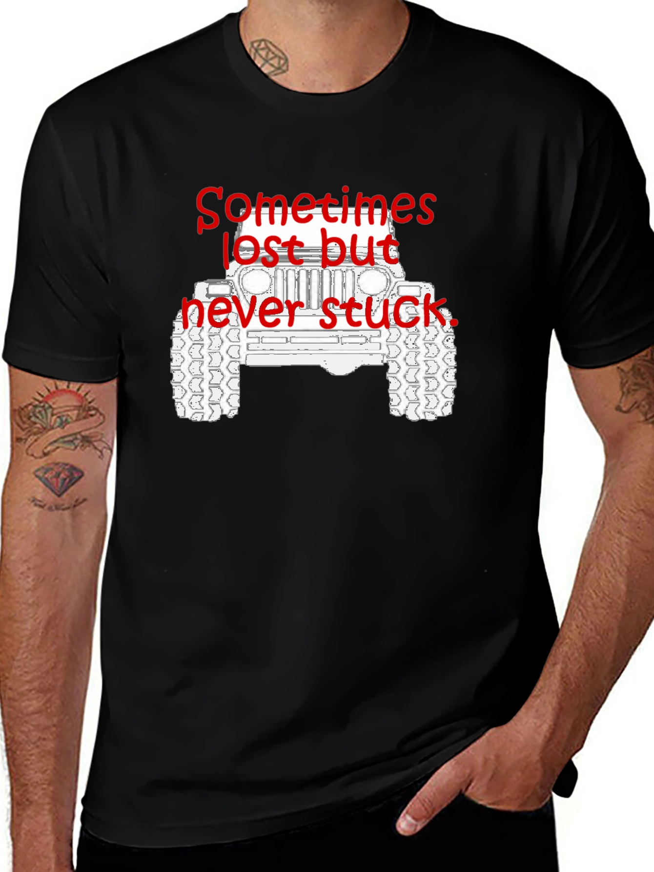Lost But Never Stuck Jeep Graphic T-Shirt