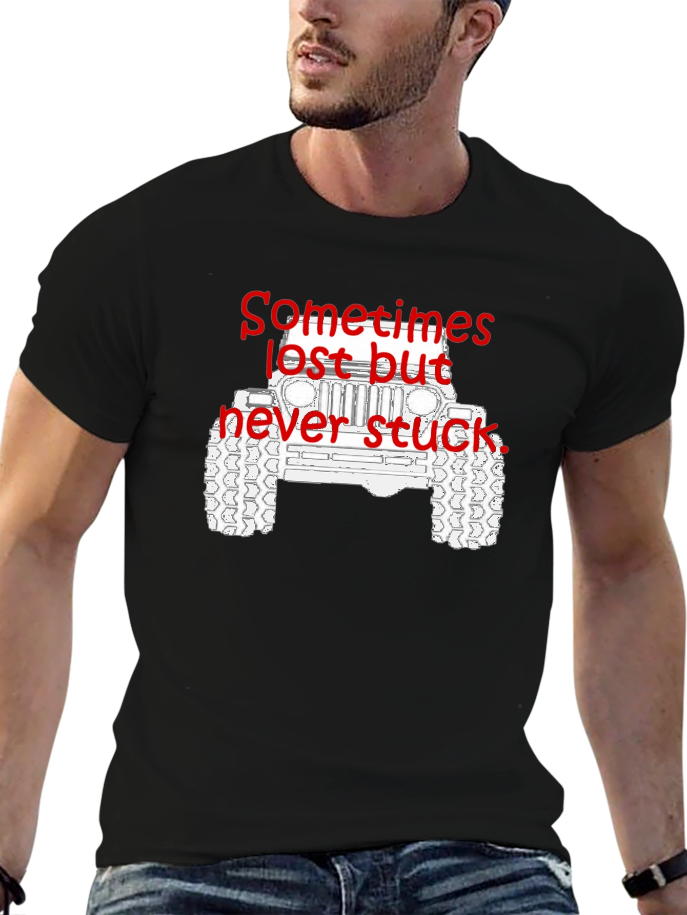 Lost But Never Stuck Jeep Graphic T-Shirt
