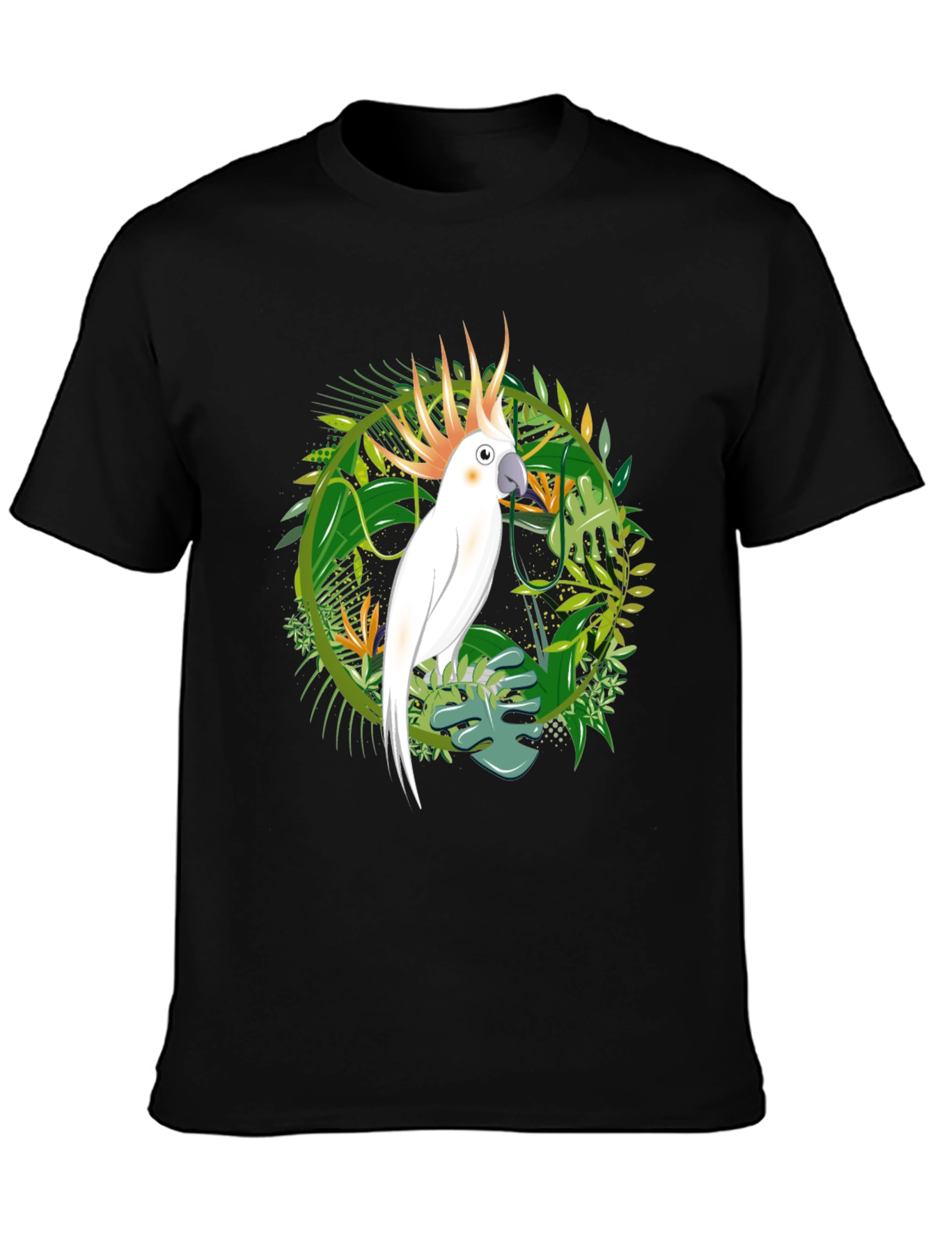 Tropical Cockatoo Graphic Tee - Mens Black T-Shirt