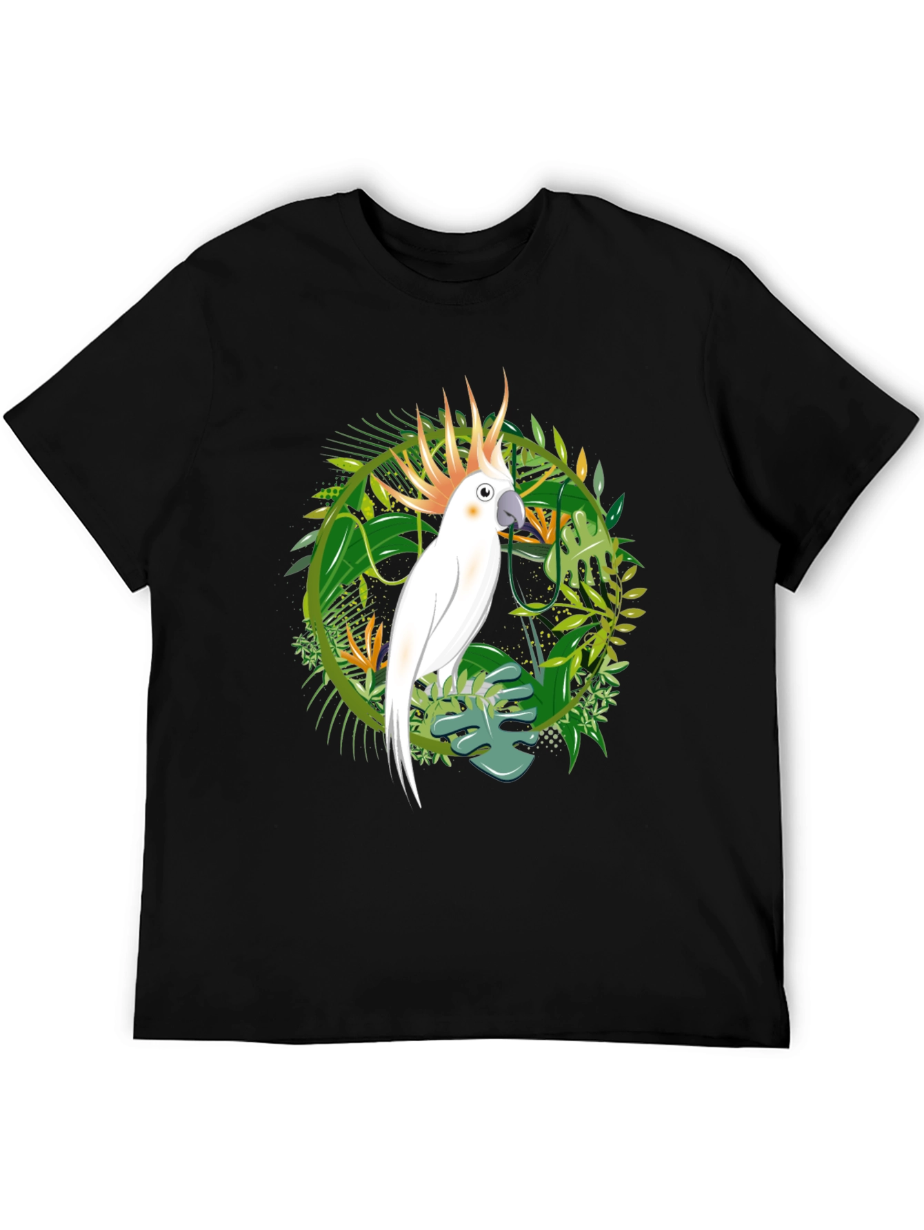 Tropical Cockatoo Graphic Tee - Mens Black T-Shirt