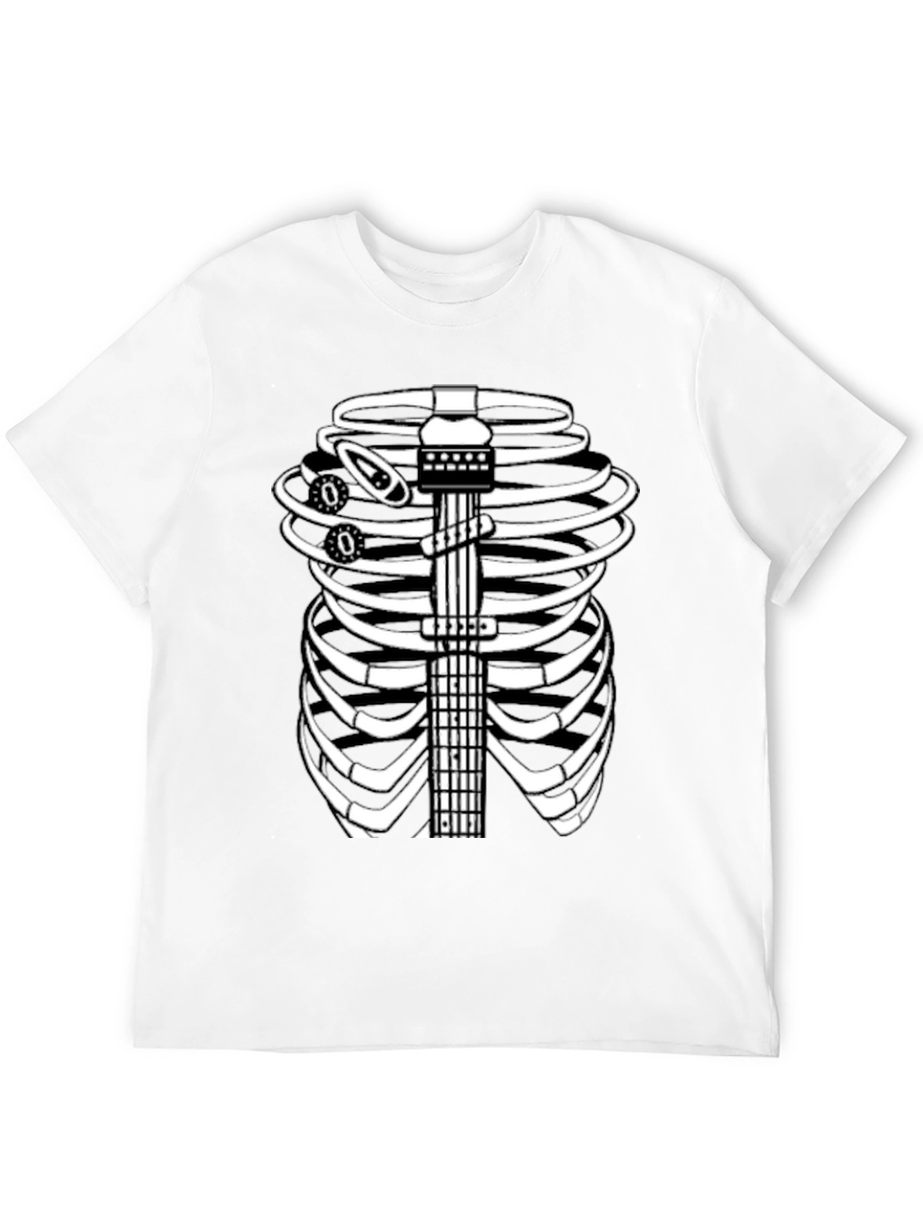 Guitar Rib Cage Skeleton Graphic Tee - Black