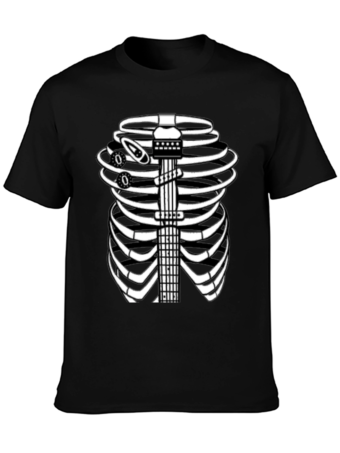Guitar Rib Cage Skeleton Graphic Tee - Black