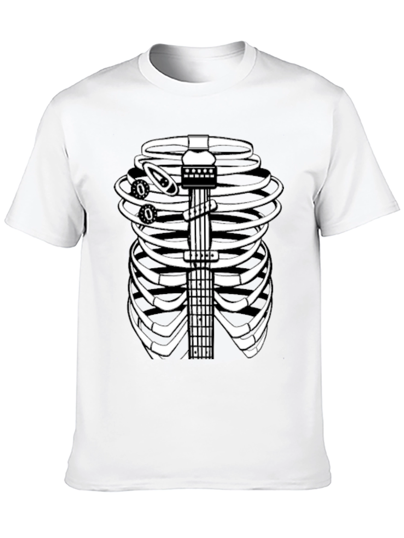 Guitar Rib Cage Skeleton Graphic Tee - Black