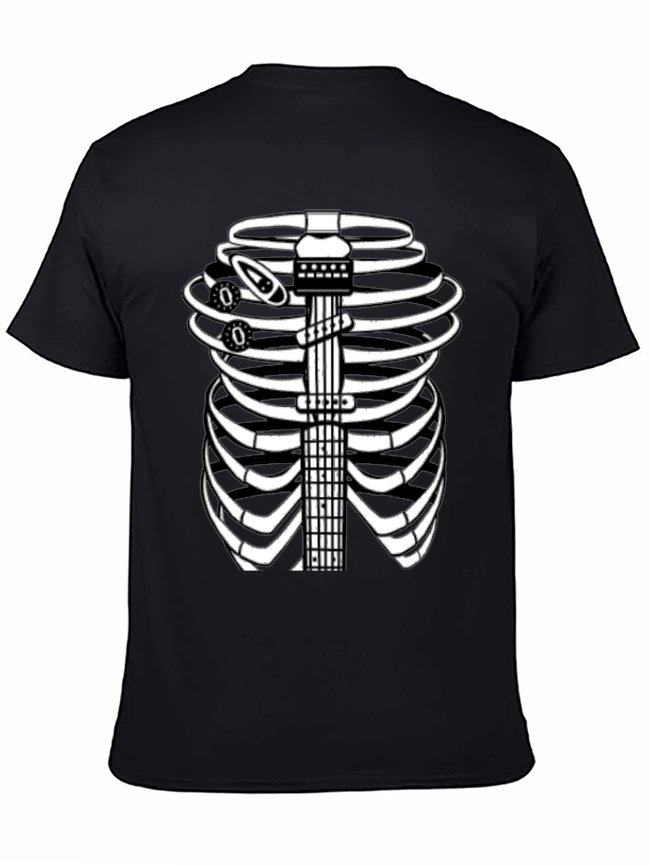 Guitar Rib Cage Skeleton Graphic Tee - Black