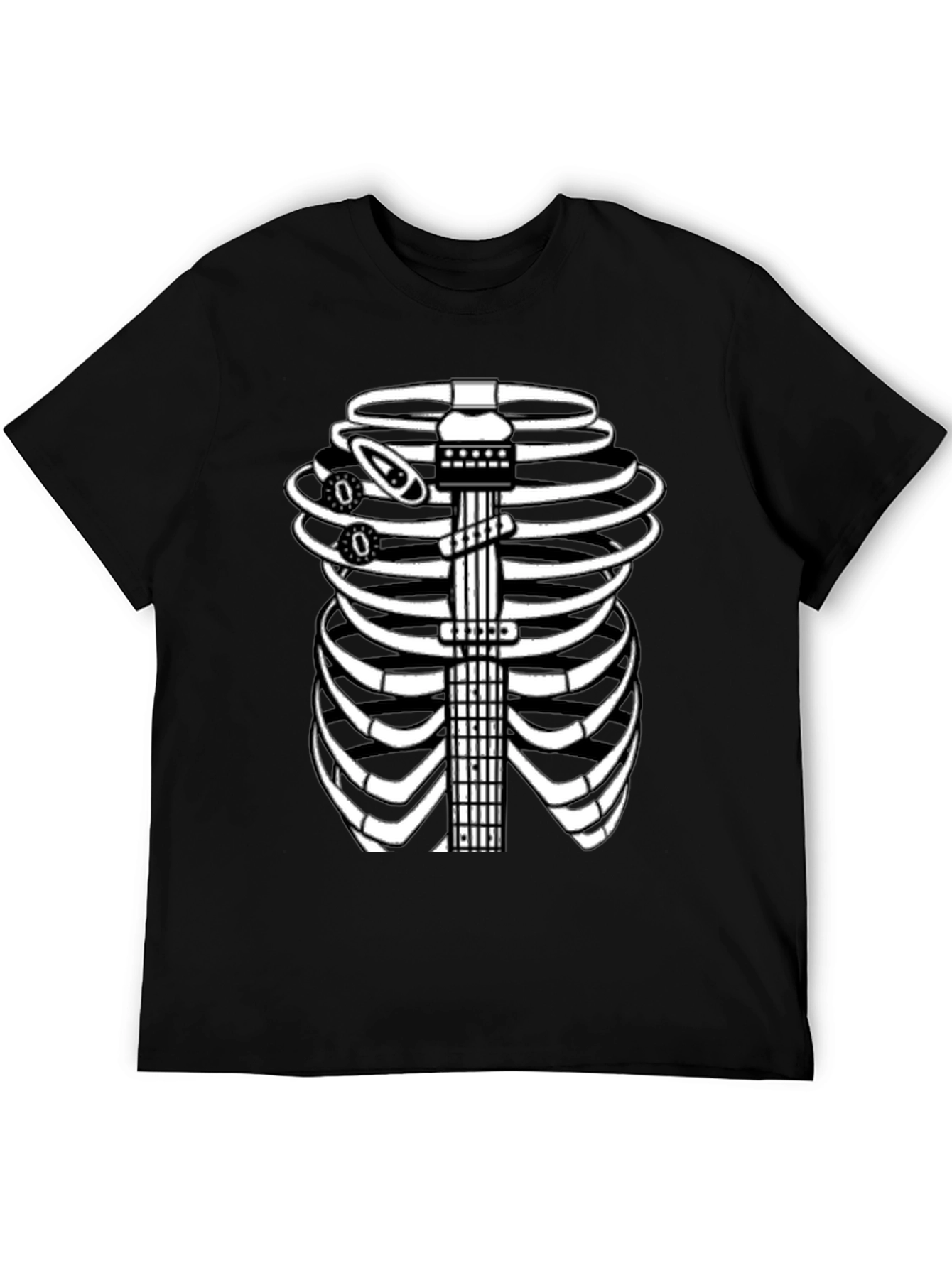 Guitar Rib Cage Skeleton Graphic Tee - Black