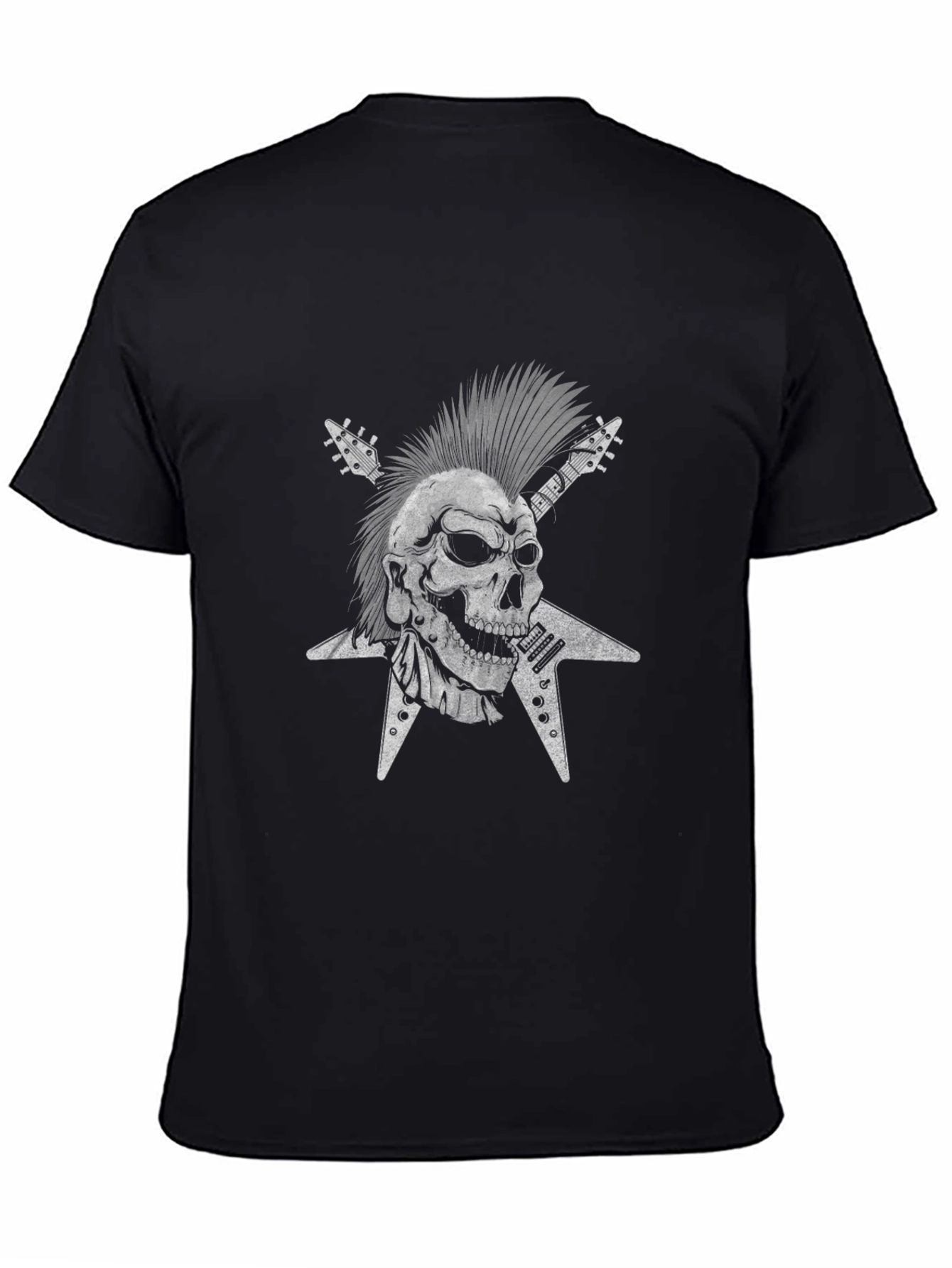 Punk Rock Skull & Guitar Graphic Tee - Black