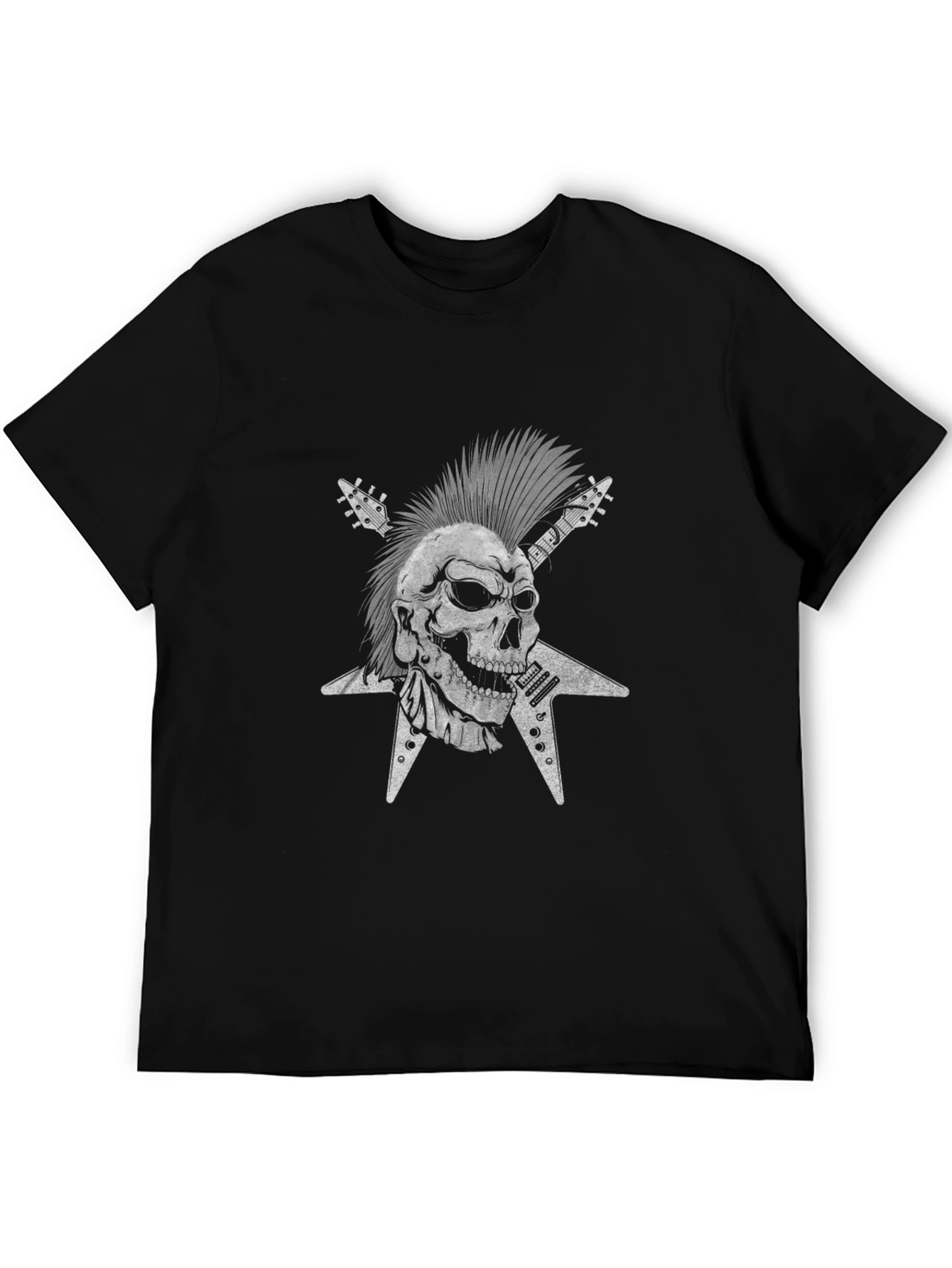 Punk Rock Skull & Guitar Graphic Tee - Black