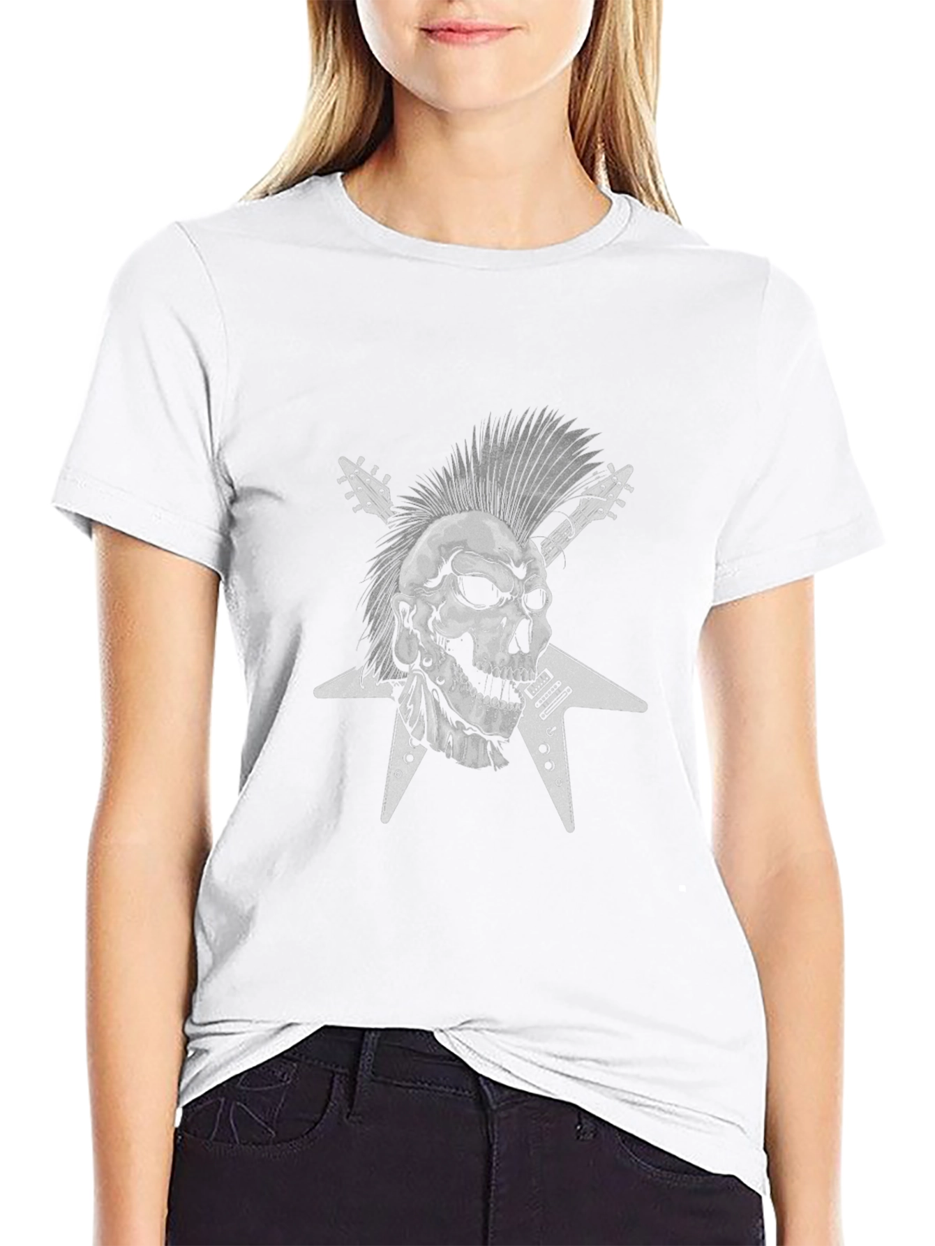 Punk Rock Skull & Guitar Graphic Tee - Black