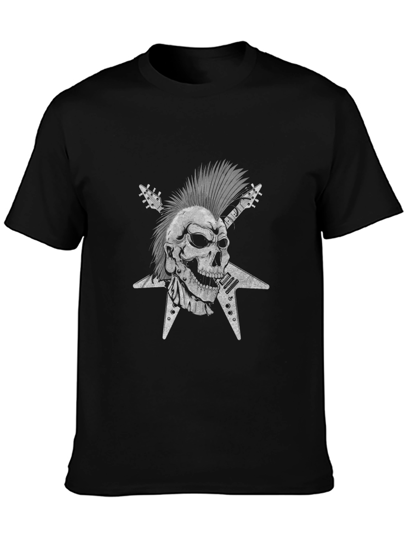 Punk Rock Skull & Guitar Graphic Tee - Black