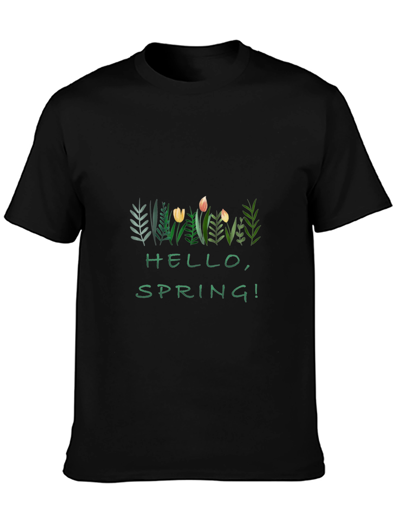 Hello Spring! Graphic Black T-Shirt