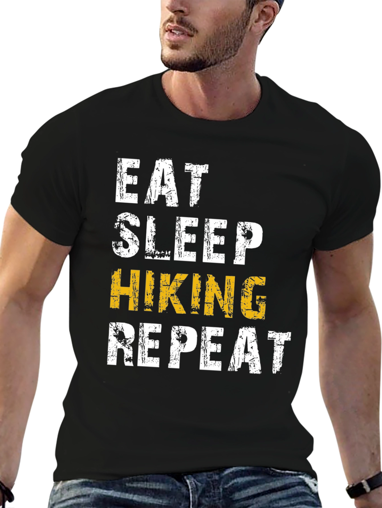 Eat Sleep Hiking Repeat T-Shirt - Black Cotton Tee