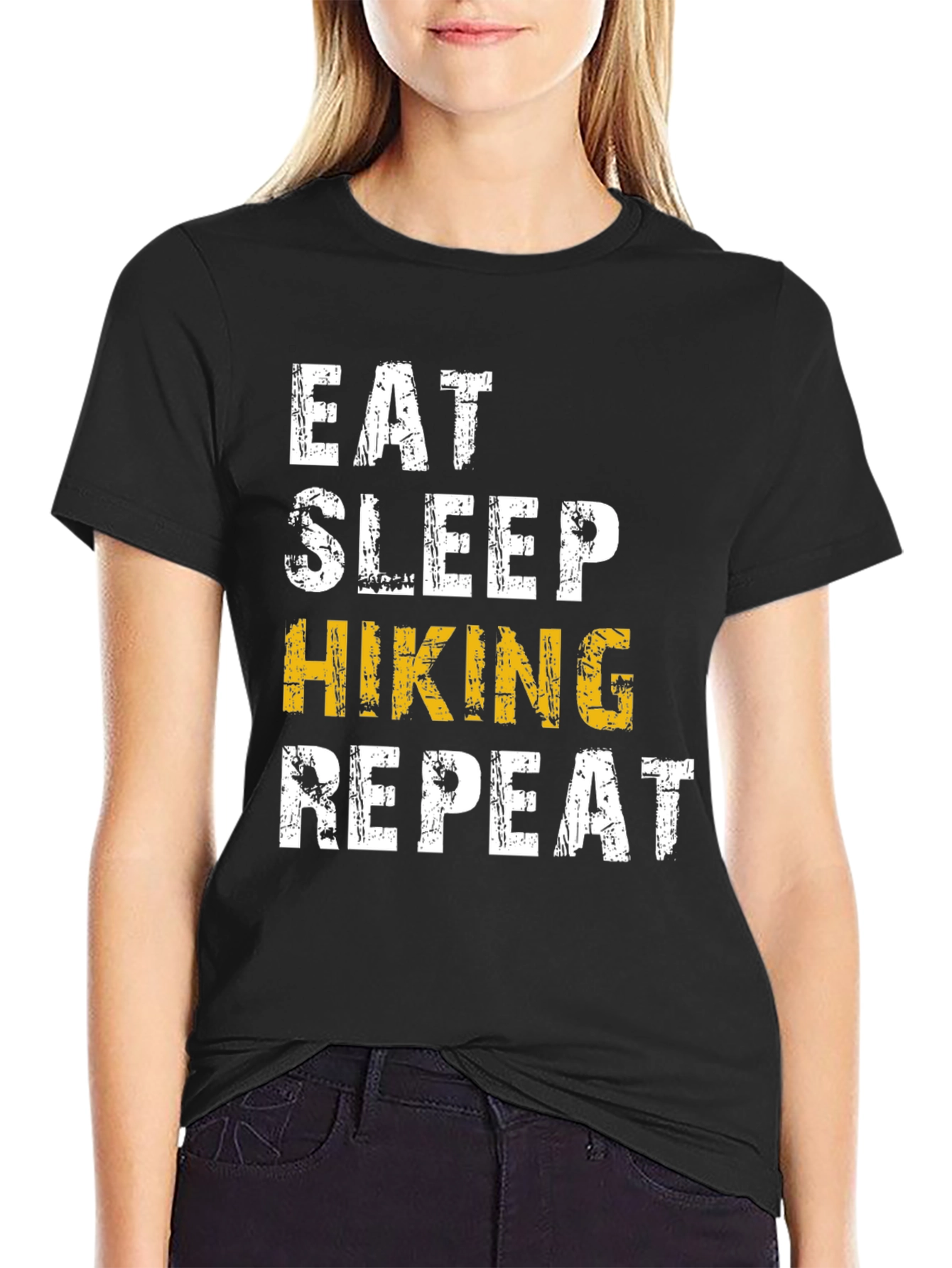 Eat Sleep Hiking Repeat T-Shirt - Black Cotton Tee