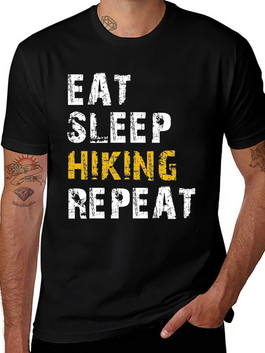 Eat Sleep Hiking Repeat T-Shirt - Black Cotton Tee