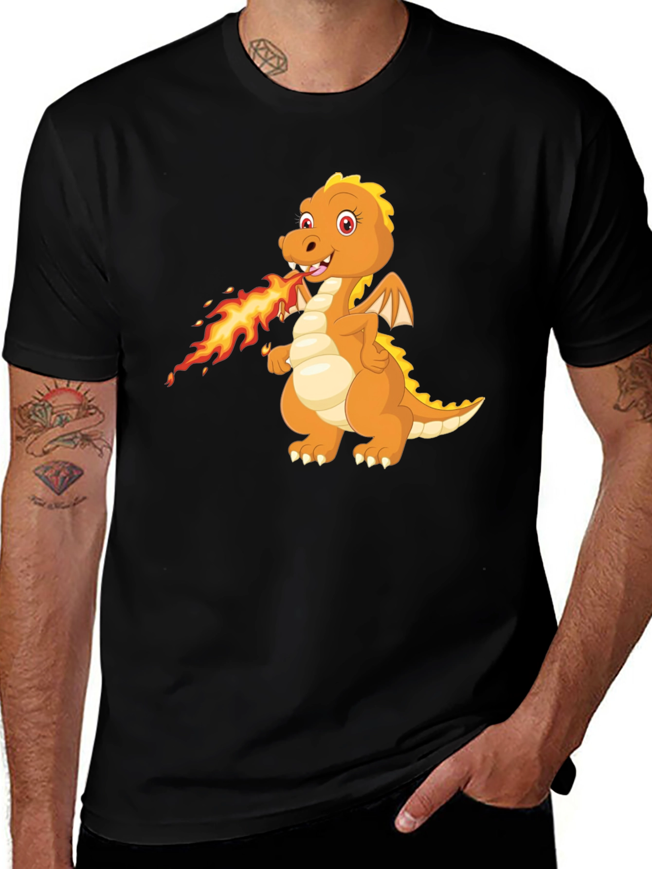 Dragon Fire T-Shirt - Black Cartoon Graphic