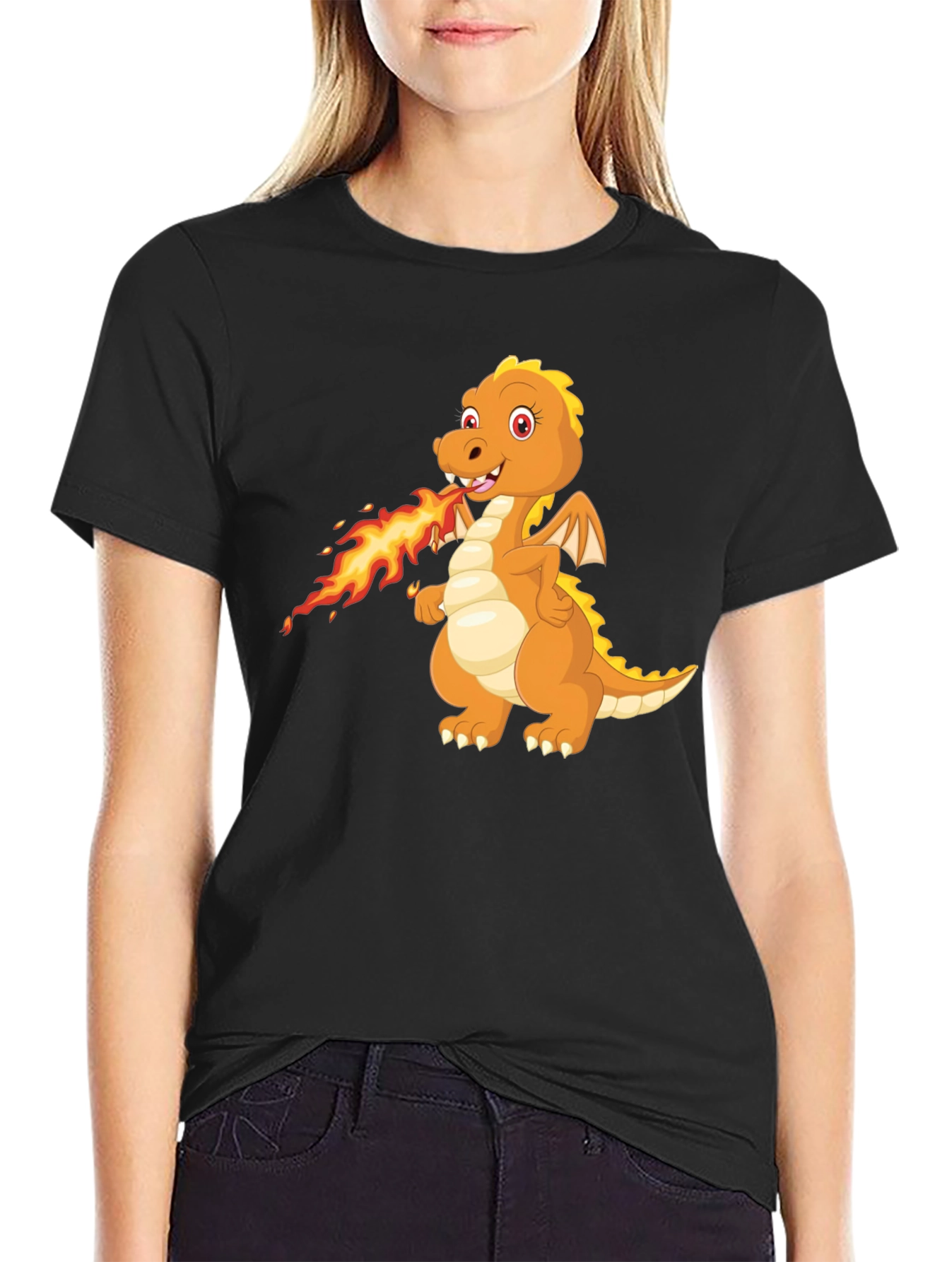 Dragon Fire T-Shirt - Black Cartoon Graphic
